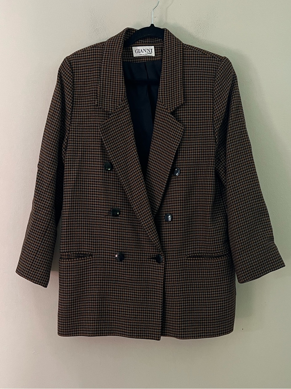Gianni Brown & Black wool Houndstooth Double-Breasted Blazer